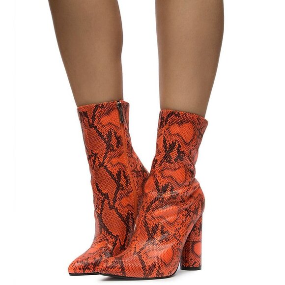 SNAKESKIN IS THE TIME  CHUNKY  ANKLE HEEL - Picture 1 of 7